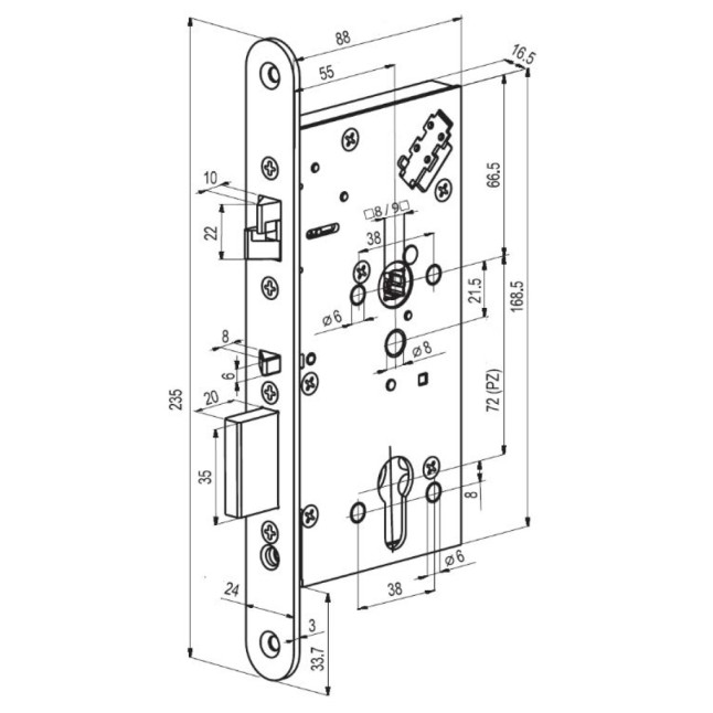 Замок электромеханический Abloy EL 561 ВЅ55мм 72мм FP24 RS UNIV DIN SOL 12-24V NC/NO EI EL542/543 