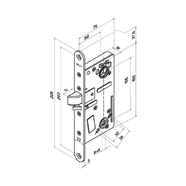 Замок електромеханічний ABLOY 8180 BS50мм FP22 RS L SCAND SOL 24V NC PANIC_FUNCTION EI EL580