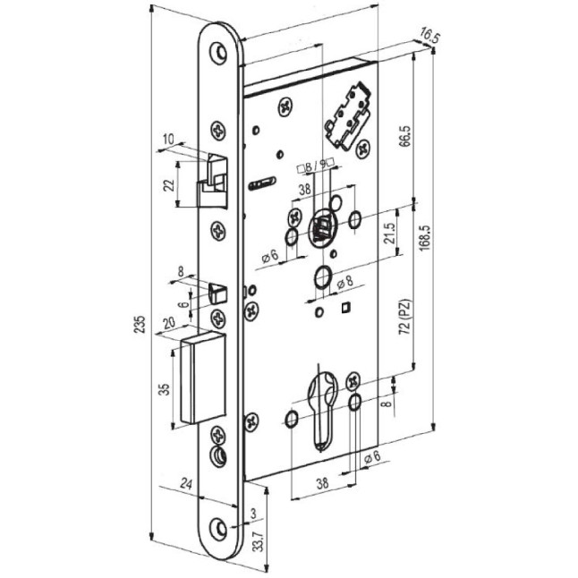 Замок електромеханічний ABLOY EL 560 BS80мм 72мм FP24 RS UNIV DIN SOL 12-24V NC/NO PANIC_FUNCTION EI EL540/541
