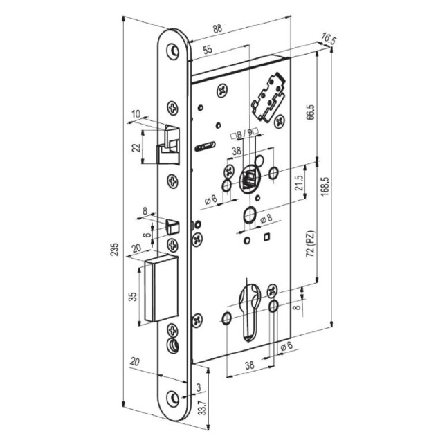 Замок электромеханический Abloy EL 561 ВЅ55мм 72мм FP20 RA L1.3 DIN SOL 12-24V NC/NO EI EL542/543 