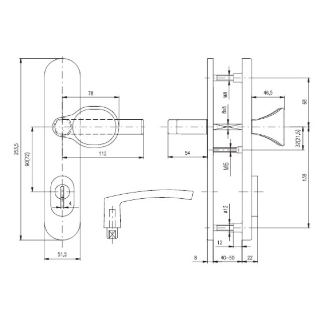 Фурнитура защитная Rostex Adlo Alufest EL1 fix-mov DIN Plate 90мм алюминий серебристый 22мм 40-50мм 3клас Oval/Adlo ALU комплект