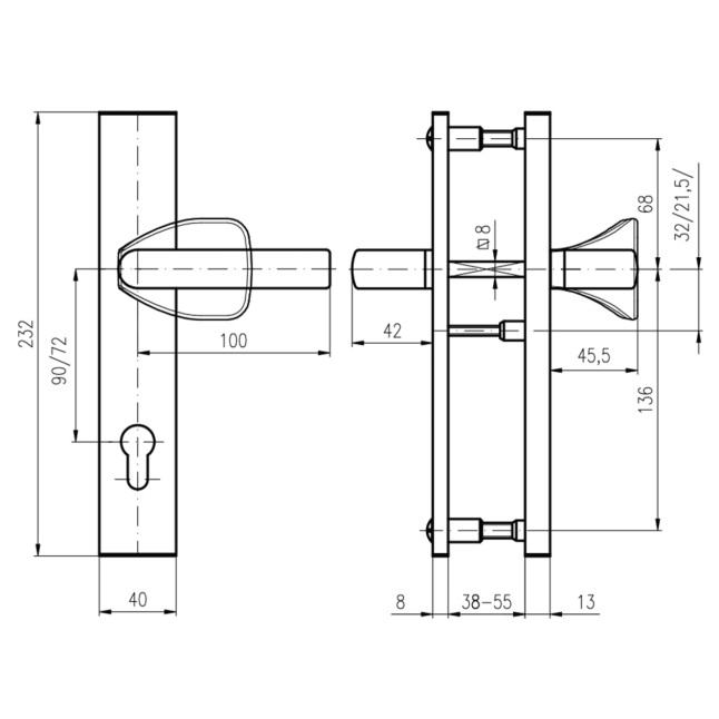 Фурнитура защитная ROSTEX R1/R4 R fix-mov DIN PLATE 92мм хром полированный 22мм 38-55мм 3клас Hranate/804 CR комплект