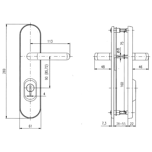 Фурнитура защитная Rostex UNIVERSAL R mov-mov DIN Plate 85мм титан PVD 22мм 38-55мм 3клас Baryt TI комплект