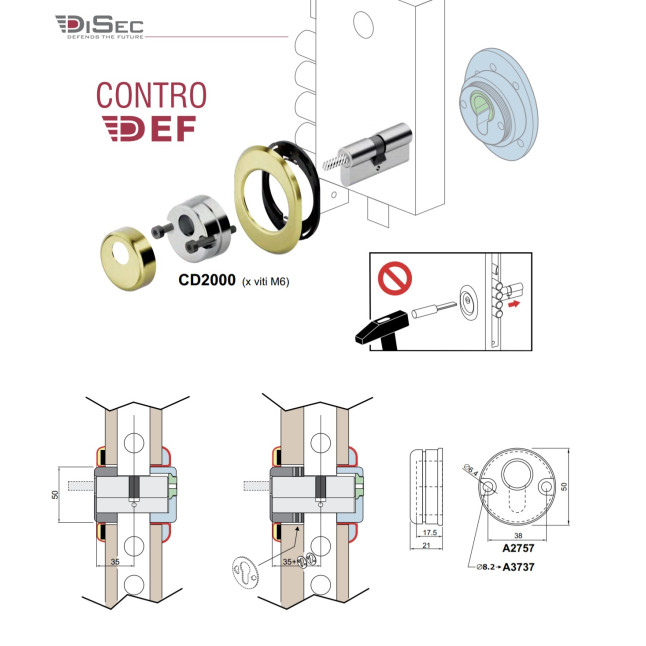 Протектор DISEC CONTRO CD2000 DIN OVAL 21мм Фарба_чорна 3клас N Внутрішній, не регульований