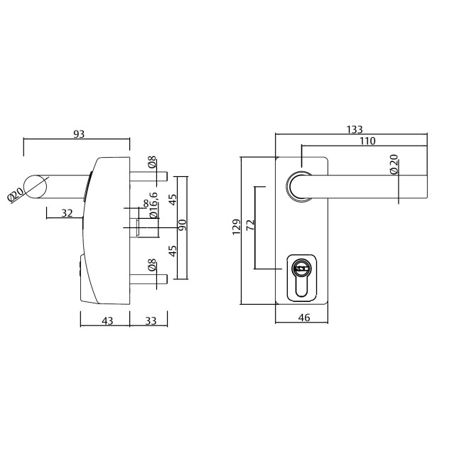 Ручка TESA внешняя накладной MODULAR VECTOR (PZ with TE5 CYL) P P:silver (RAL 9006) 8мм Ручка TESA внешняя накладной MODULAR VECTOR (PZ with TE5 CYL) P P:silver (RAL 9006) 8мм